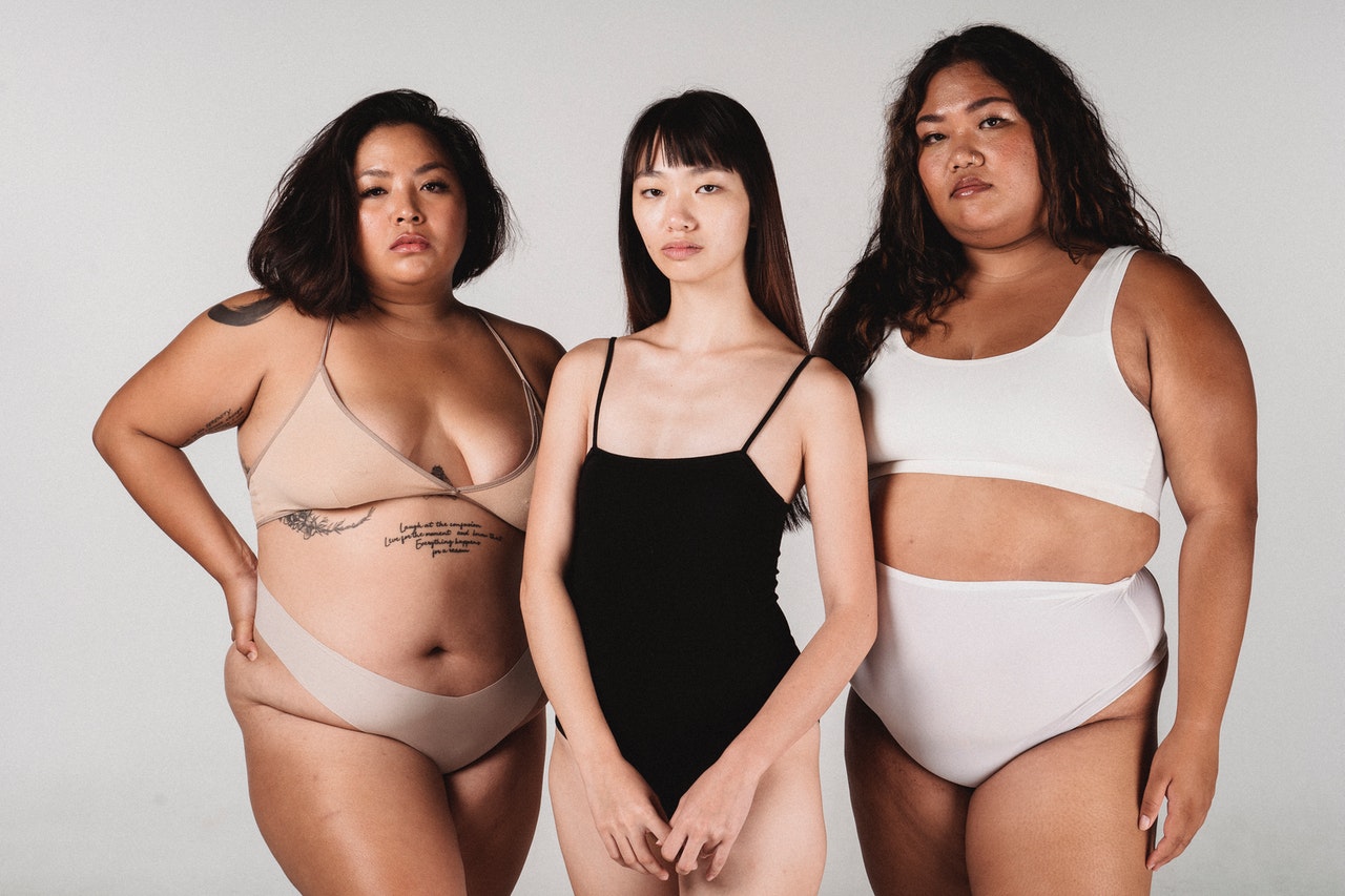 Three women with different body types