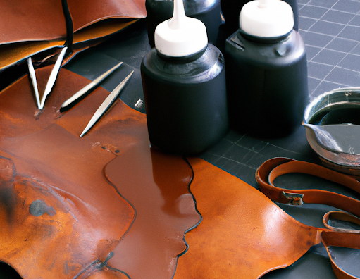 Leather is being dyed by special paint